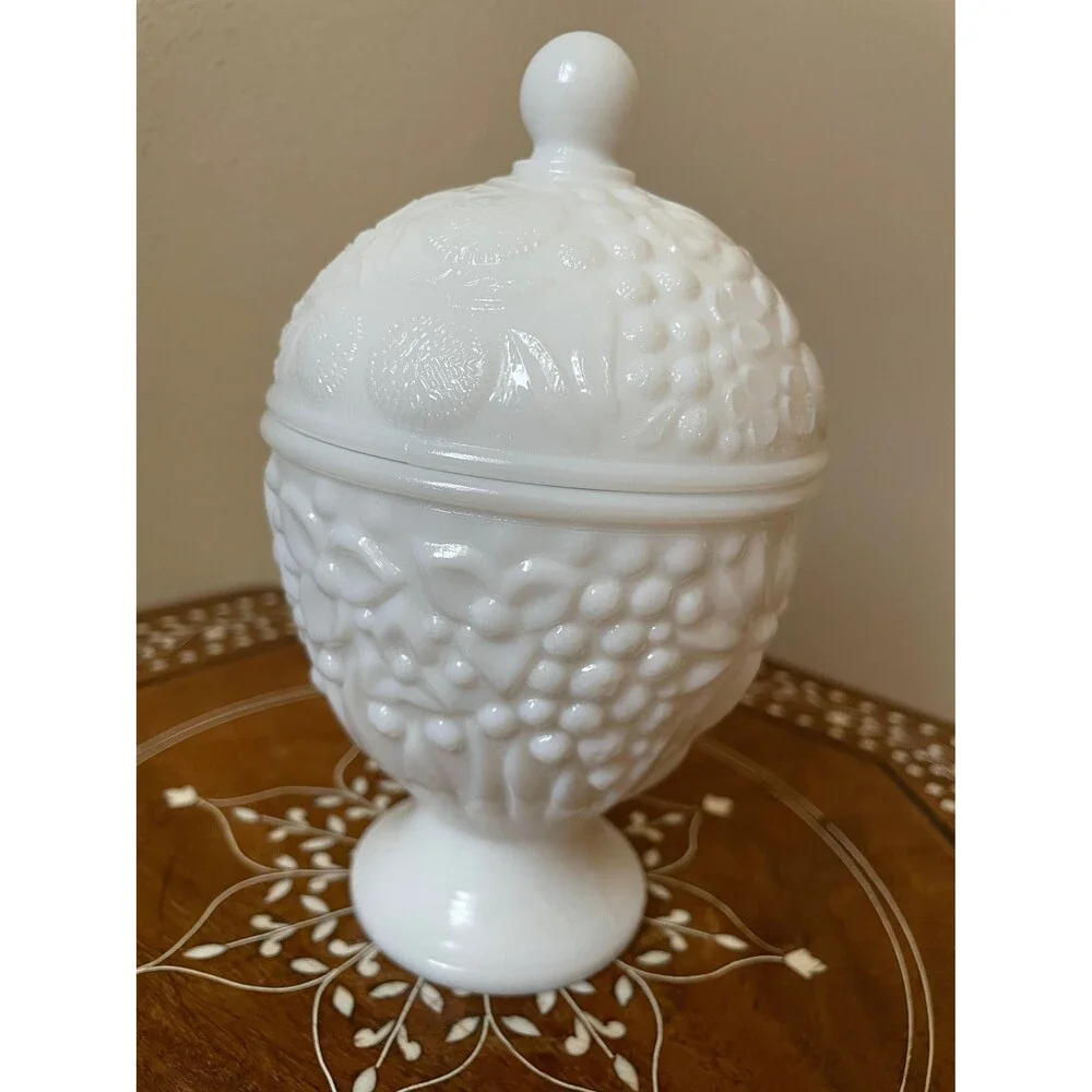 Vintage AVON Milk Glass Egg Shaped Covered Candy Dish